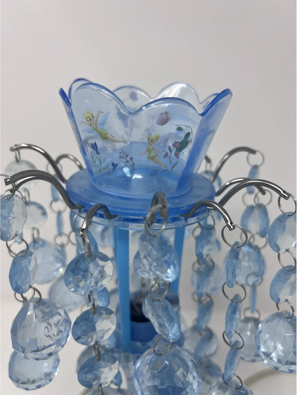Vintage Disney TinkerBell BabyBlue Acrylic Table Lamp W/Dangling Blue Gems-Works